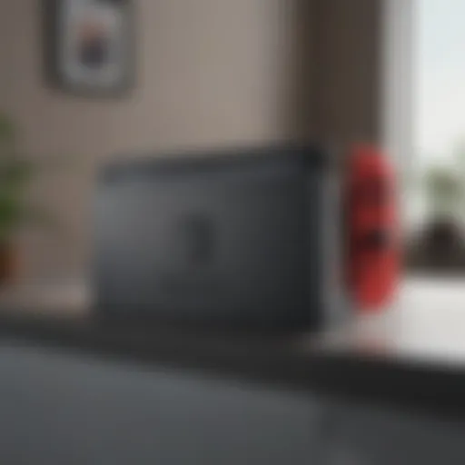 A sleek Nintendo Switch docking station with vibrant colors