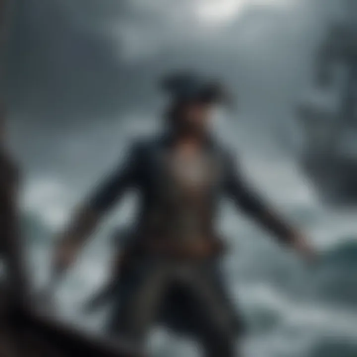 Pirate Captain navigating through a stormy sea