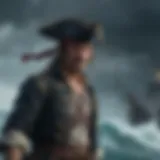 Pirate Captain navigating through stormy seas