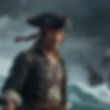 Pirate Captain navigating through stormy seas