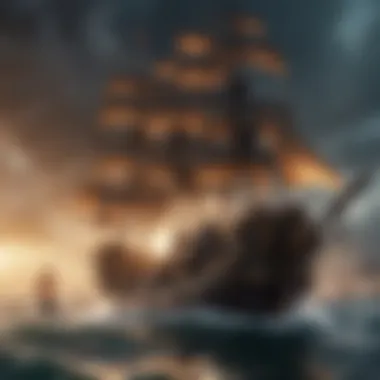 Pirate ship engaging in a fierce battle with enemy vessels