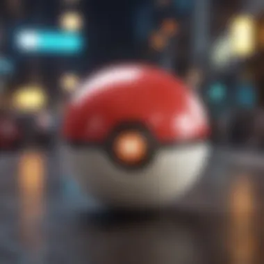 An artistic representation of a Pokeball in a futuristic setting