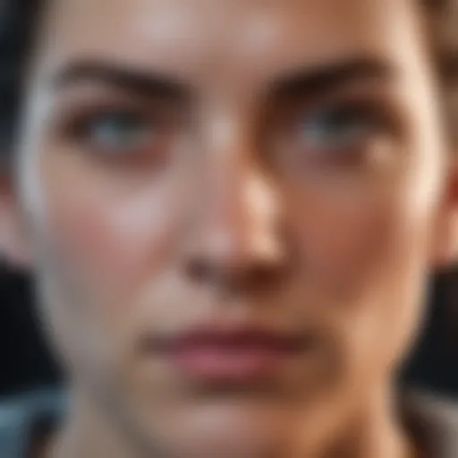 Close-up of a gaming character displaying a personalized facial feature overlay.