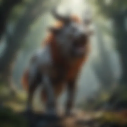 Fantasy landscape with mythical creatures