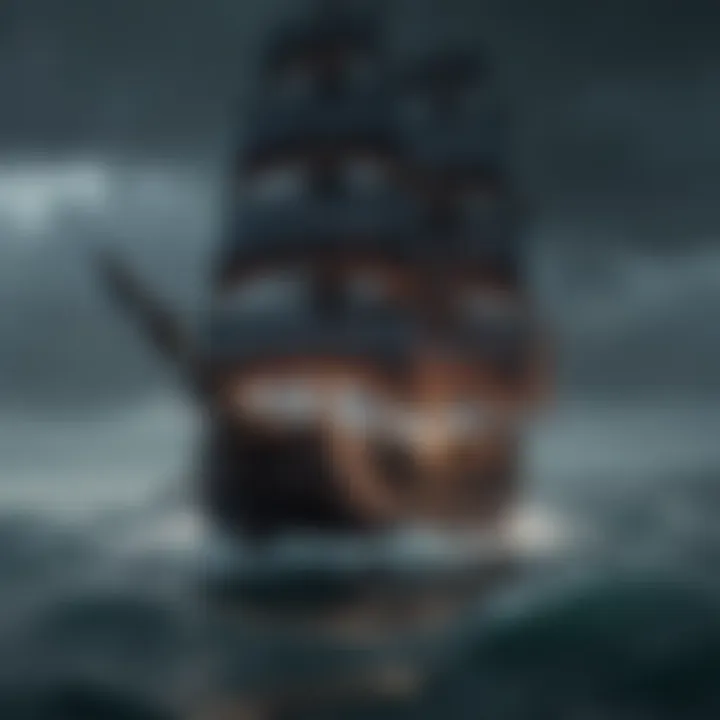 Pirate Ship Sailing through Stormy Seas