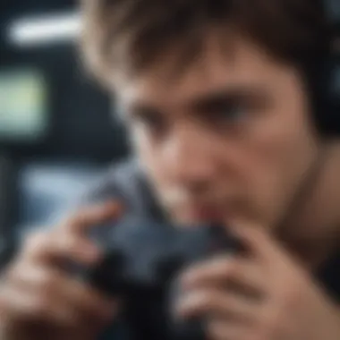 A gamer intensely focused while using a high-performance gaming controller.