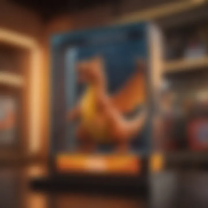 Glowing Shining Charizard card displayed in a showcase