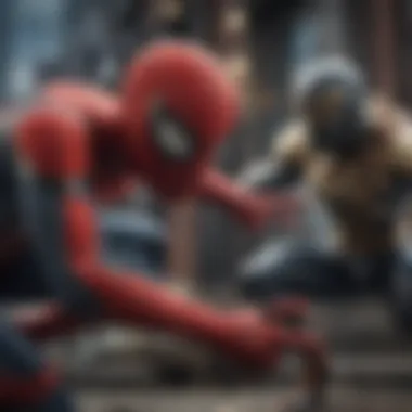 Spiderman in intense battle with a supervillain