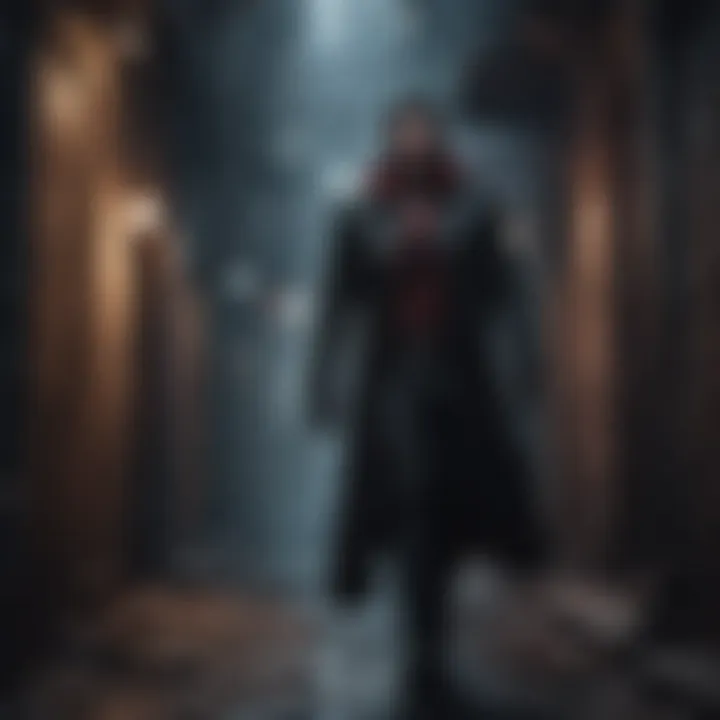 Vampire using supernatural powers in a dark alley