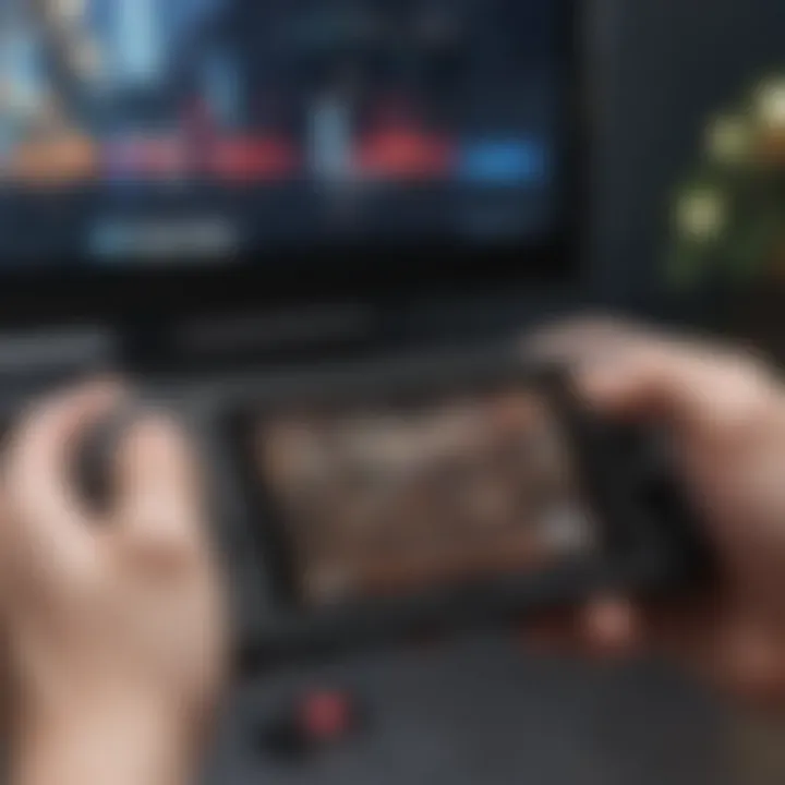Close-up of a gaming console displaying the Switch Dance Revolution interface, highlighting gameplay mechanics.
