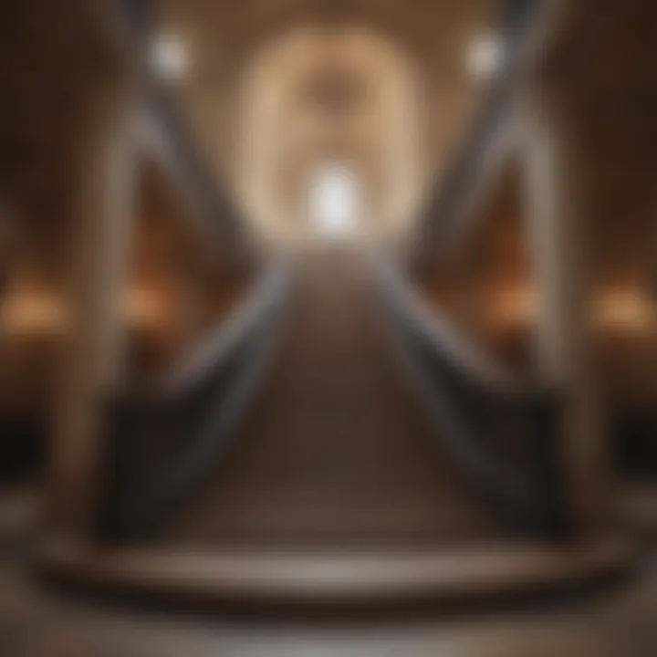 A conceptual design of a grand staircase that doubles as a game mechanic, integrating gameplay with architectural beauty.