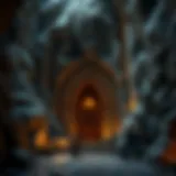 The Majestic Entrance to the Dwarven Mine A grand dwarven mine entrance carved into a mountain, showcasing intricate stonework and glowing runes.