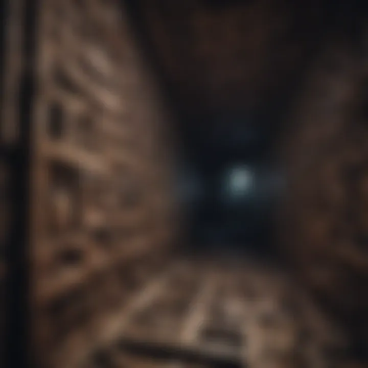 An intricate maze with eerie shadows representing the complexity of scary puzzles.