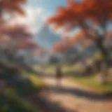 A vibrant scene depicting players engaged in an anime MMO environment with fantastical landscapes and characters.