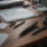 A close-up of high-quality pen gear laid out on a gaming-themed desk