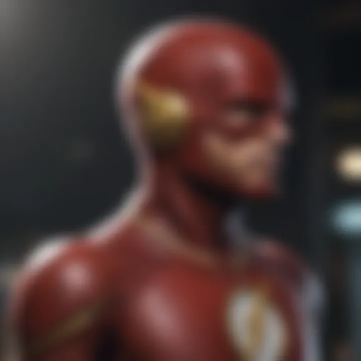 A close-up of The Flash's iconic suit