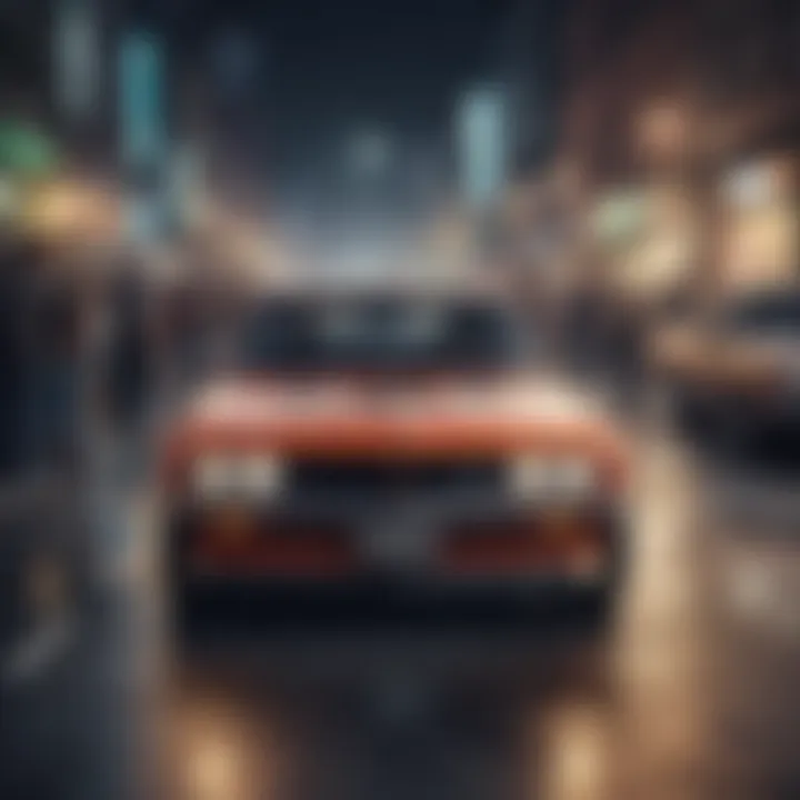 A diverse group of street racing enthusiasts gathered around a car, sharing knowledge and passion