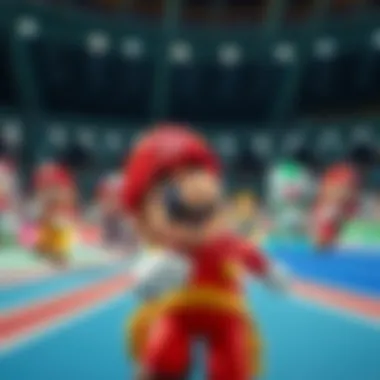 Mario and Friends Competing A vibrant scene showcasing Mario and friends competing in various Olympic sports.