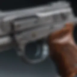 A detailed close-up of a phaser pistol