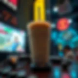 Artistic representation of boba tea in a gaming context