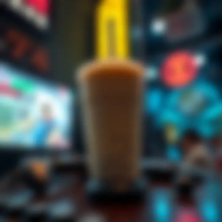 Artistic representation of boba tea in a gaming context