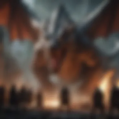 Epic Encounter Dynamics Diverse group of adventurers facing a formidable dragon