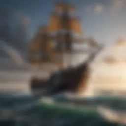 Historical trade ship navigating through rough waters